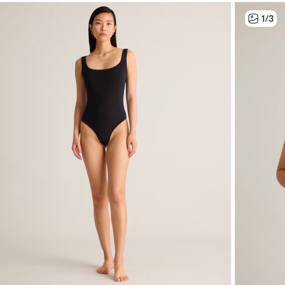 Quince Organic Cotton Square Neckline Bodysuit NEW Black